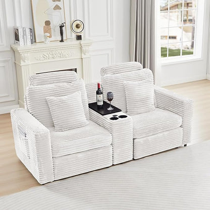 LEVNARY Modular Armless Chair Set of 2, Faux Rabbit Fur Upholstered Single Seat for Sectional Sofa Expansion (White)