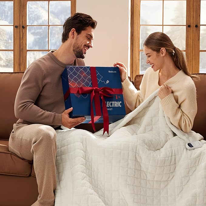 Bedsure Electric Blanket Twin - Quilted Heated Blanket Twin Size, Soft Flannel Thick Heating Blanket with 10 Time Settings & 6 Heat Settings, Warm Gifts for Women Men (62x84 inches, Ivory)