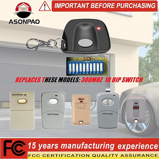 ASONPAO 2X Multi-Code 3089 MultiCode 308911 Linear MCS308911 Gate Opener Garage Door Opener Remote (3-Year-Warranty)