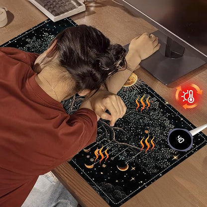 Heated Mouse Pad 23.6 x 14 in 3-Temp Fast Heating Desk Mat with Auto Timer Warmer for Hands Wrist Pain Relief Waterproof Keyboard Mat for Office, Gaming, Home, Moonlit Tree Art