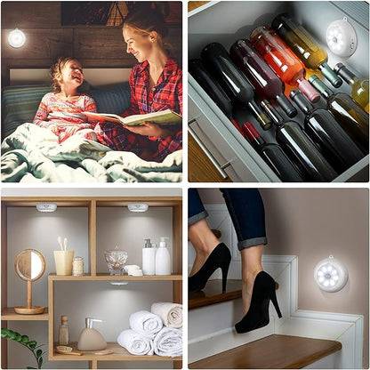 Motion Sensor Light Indoor, Under Cabinet Light, Ceiling Lights, AA Battery Operated Stick on Wireless Puck Lights for Wall, Step, Stair, Dimmable (6 Packs)
