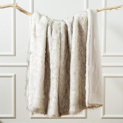 BATTILO HOME Luxury Ivory White Faux Fur Throw Blanket for Bed, Extra Large Super Soft Fluffy Cozy Fall Thick Warm Fox Fur Throw Blankets for Couch, Bed Reversible to Plush Velvet (60"x80")