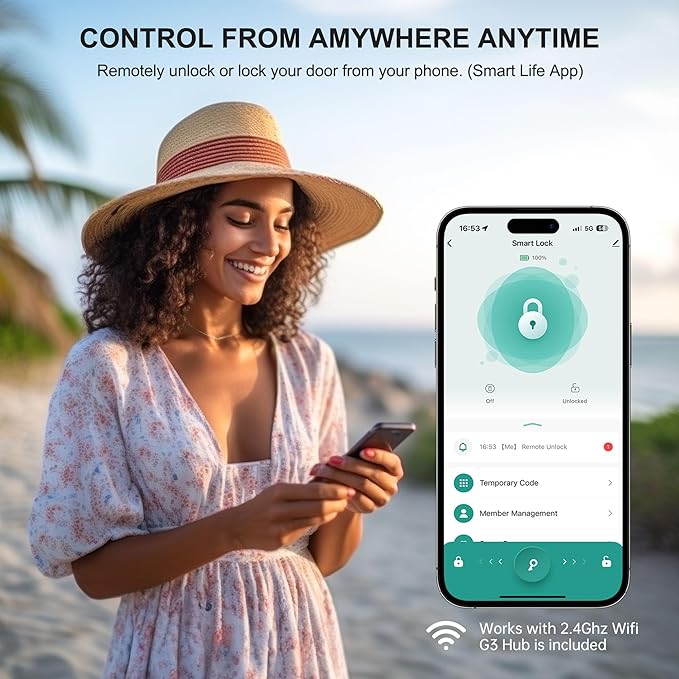 Wi-Fi Smart Deadbolt Keyless Entry: 9-in-1 Hornbill Smart Lock for Front Door, Smart Deadbolt Lock, Electronic Keypad Code Fingerprint Unlock, Works with Alexa for Home Office Hotel, Satin Nickel