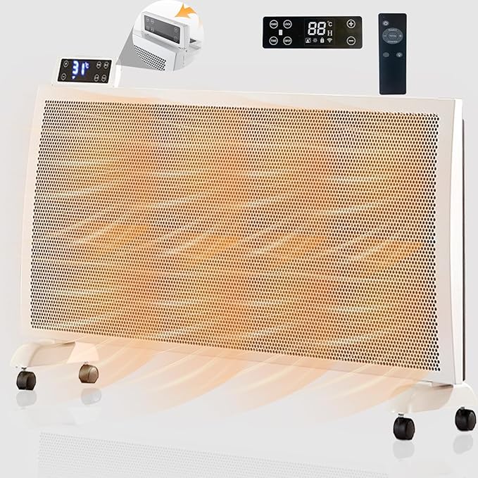 Infrared Space Heater: 1500W Portable Stand or Wall Mount Smart Electric Heater for Indoor Use Remote Control Bedroom & Office