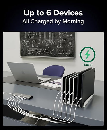 Plugable 6 Port USB C Charging Station, Up to 100W Charger for Multiple Devices with Priority Charging, Desktop Power Hub for USBC Devices Including Laptops Phones Tablets Earbuds and More (PS-6CC)