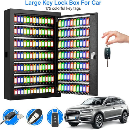 175 Keys Key Lock Box, Anti-Theft Key Cabinet with Key Tags, Key Organizer Wall Mount for Car Garage House Rental Office Business