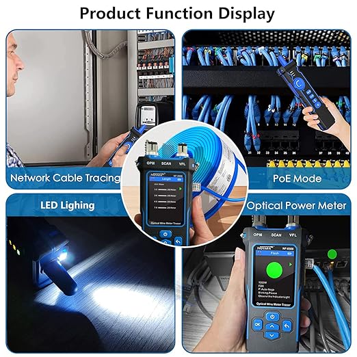 YILTION NF-8508 Network Cable Tester with Optical Power Meter VFL, RJ11 RJ45/PoE Tester/CAT5 CAT6/length Measurement, Telephone line Trace Meter with Headset, Network Tools