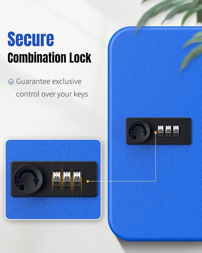 Uniclife 20 Keys Key Lock Box with Code, Wall Mount Lock Box for Keys with Code, Key Organizer with Tags, Key Cabinet, Key Storage Box for Home Office & Company, Blue