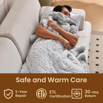 Bearhug Heated Blanket 6 Heat Settings Electric Blanket, 4-Hour Auto Shut-Off, Luxurious Faux Fur & Sherpa Dual-Sided Heated Throw, Machine Washable, 50 x 60 Inches, Gift-Ready Elegant Packaging