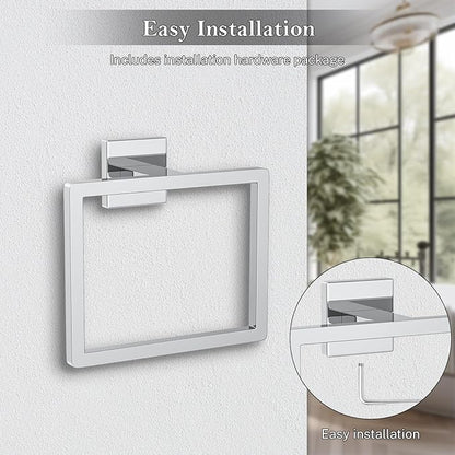 Polished Chrome Towel Ring Square Hand Towel Holder Towel Hanger Bathroom Hardware Accessories Stainless Steel Wall-Mounted Towel Rack