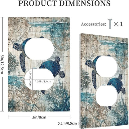 Blue Green Sea Turtle Tropical Ocean Coral Nautical Map Outlet Covers 1 Gang Duplex Light Switch Cover Decorative Switch Plates Electrical Receptacle Faceplate Wall Plate For Bed Room Bathroom Decor