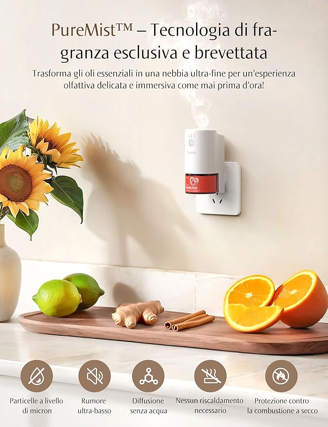SF101S Smart Wi-Fi Waterless Ultrasonic Essential Oil Diffuser–100% Plant-Based,120-Day Natural Air Freshener & Aromatherapy Scent Diffuser Covers 100㎡ for Home,Hotel-Jasmine Dew Harmony