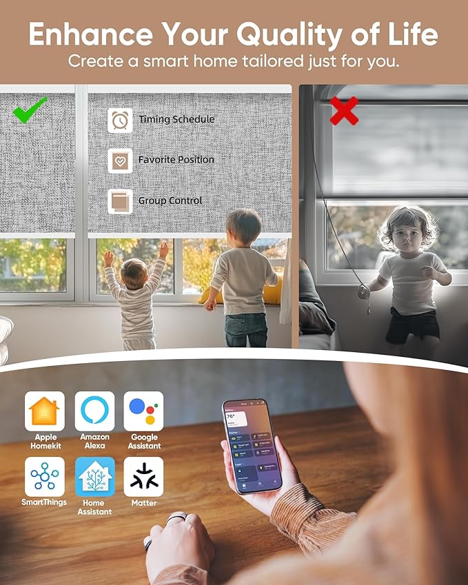 Kincmo Motorized Blinds with Remote,100% Blackout Motorized Roller Shades Work with Apple Homekit,Alexa,Google, Custom Electric Blinds with App,Voice Control (Mist Twilight)
