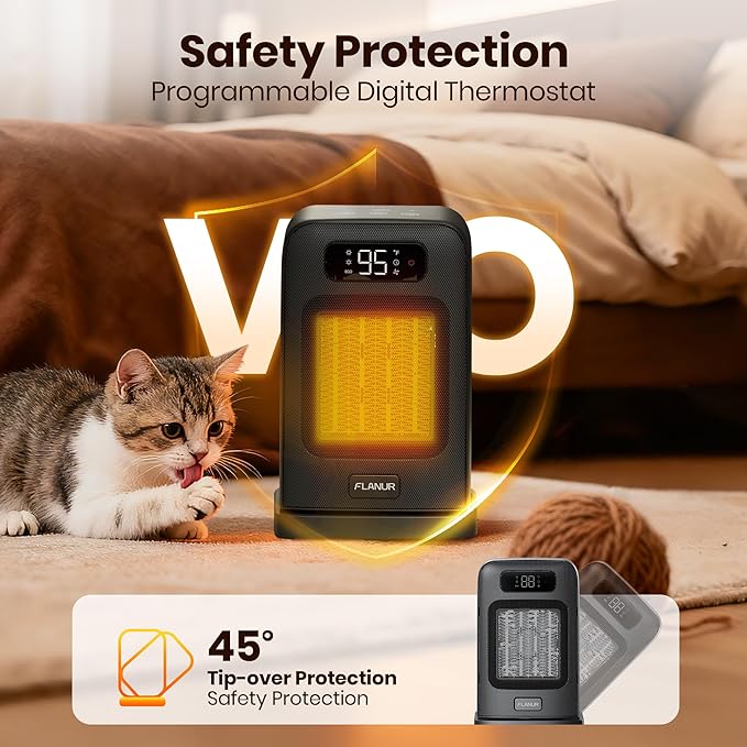 Space Heaters for Indoor Use, 1500W Small Desk Heater with Remote, Thermostat, 4 Modes, 12H Timer, LED Display, Safety Protection, 70° Oscillating Heater for Office Bedroom Home (Black, 1Pack)