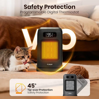 Space Heaters for Indoor Use, 1500W Small Desk Heater with Remote, Thermostat, 4 Modes, 12H Timer, LED Display, Safety Protection, 70° Oscillating Heater for Office Bedroom Home (Black, 1Pack)