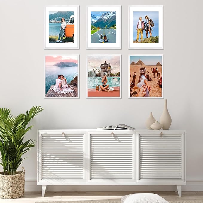 FIXSMITH 11x14 Picture Frame Set of 10, White Photo Frames Bulk with HD Plexiglass, Display Pictures 8x10 with Mat or 11x14 Without Mat, Multi Picture Frames Collage for Wall Decor
