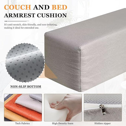 2 Pack Couch Arm Rest Pillow 6''x6''x20'' Faux Leatharie Armrest Cushion, High Density Foam Pillows, Removable & Washable Headboard Elbow Support for Armchair Sofa Bed, Blue