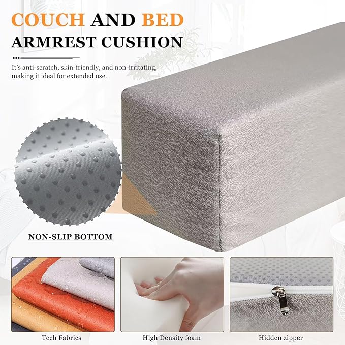 2 Pack Couch Arm Rest Pillow 6''x6''x20'' Faux Leatharie Armrest Cushion, High Density Foam Pillows, Removable & Washable Headboard Elbow Support for Armchair Sofa Bed, Sapphire