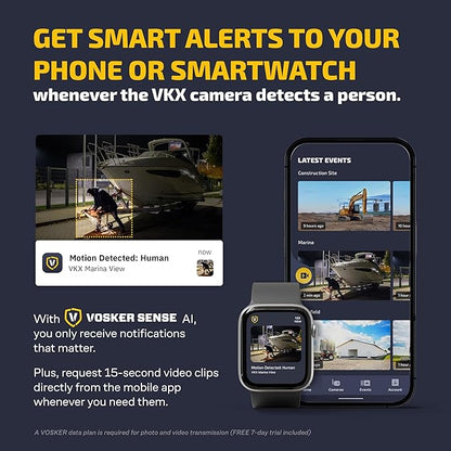 Vosker VKX Solar Powered 4G-LTE Outdoor Cellular Security Camera - No WiFi Needed, Motion Activated, Night Vision, SIM Card Included, On-Demand Mode - 15s Video Clips, IP65 Weather-Resistant