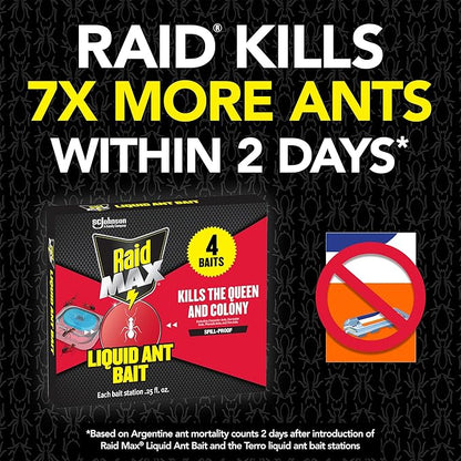 Raid Max Liquid Ant Bait; Kills Ants Where They Breed, for Indoor and Outdoor Use; 8 Bait Stations