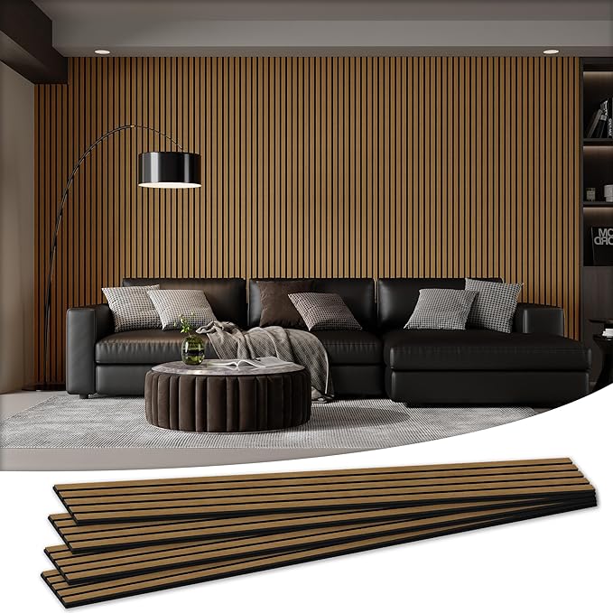 Wood Salt Acoustic Wall Panels, 4 Piece 94" x 12.6" x 0.8" Soundproof Wooden Wall Panels, 3D Fluted Sound Absorbing Panel, Natural Oak