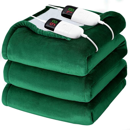 Heated Electric Blanket King Size - 90" x 100" Heating Blanket with Dual Control, 10 Heating Levels & 8 Hours Auto Off, Soft Warm Flannel Blanket, Christmas Birthday Gifts for Senior Grandma