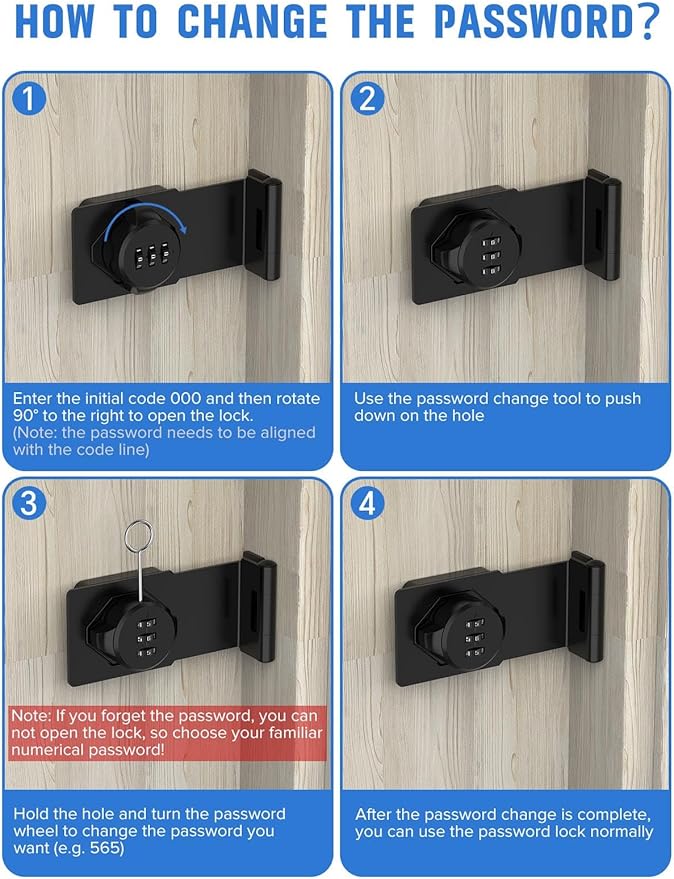 Cabinet Password Hasp Locks, 90 Degree Barn Door Lock, Household Security Combination Latch Lock for Locker, Fence, Bathroom, Outdoor, Garden (Black-2PCS)