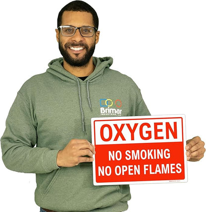 Brimar - 14 x 10" - Oxygen No Smoking No Open Flames Sign - 3.5 Mil InfiniStick™ Vinyl Label - Clear Warning - Easy Installation