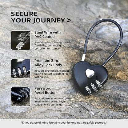 3 Digit Combination Lock, Combo Cable Lock with Code, Small Padlock Combination, for Luggage, Suitcase, Gym Locker, Backpack Bag Zipper, Cabinet, Mailbox, Fence, Travel Safe Outdoor Use