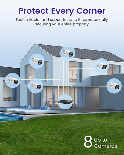 Smart 4K 8CH Home Security Camera System, 4pcs Wired PoE IP Cameras Outdoor with Person/Vehicle Detection, 8MP/4K 8CH NVR with 2TB HDD for 24-7 Recording, Full Color Night Vision, 2-Way Talk