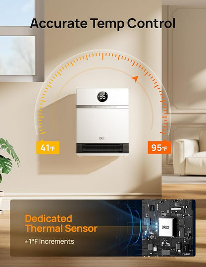 Dreo Smart Wall Heater, IP24 Electric Space Heater with ALCI Plug for Indoor Use, 30° Oscillation, Adjustable Thermostat, Remote Control, Works with Alexa, 24H Timer, Easy-mounted Heater for Bathroom