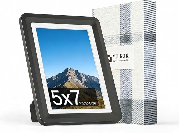 1-Pack 5x7 Black Picture Frame, Clear Acrylic Photo Frame with White Mat for 4x6 Photos, One-Piece Shatterproof & Tool-Free Design, UV-Resistant Waterproof Tabletop Frame for Home Office Decor