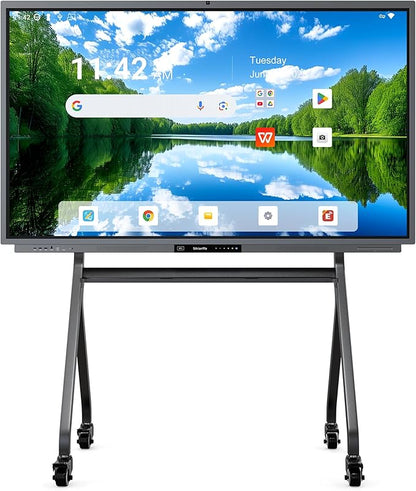 Shiarffe R9 Smart Board with Stand 4K Interactive Whiteboard EDLA-Certified All-in-One Touchscreen Digital Display Built-in 50MP AI Camera Mics and 60W Speaker for Classrom Hybrid Work