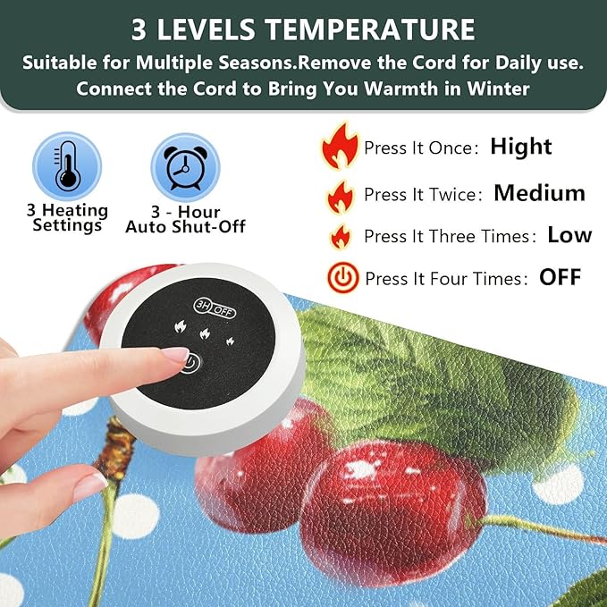 Heated Desk Pad Mouse Pad 31.5x13 Inch PU Leather Desk Mat with 3 Heat Levels Large Mouse Gaming Computer Laptop Mat Blue Dots Red Cherry