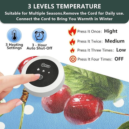 Heated Desk Pad Mouse Pad 31.5x13 Inch PU Leather Desk Mat with 3 Heat Levels Large Mouse Gaming Computer Laptop Mat Blue Dots Red Cherry