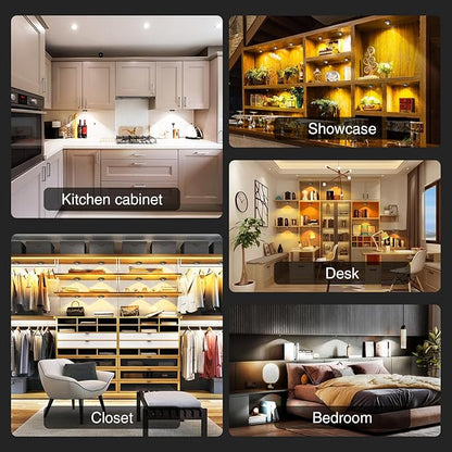 Puck Lights Cordless with Remote Control, 2200mAh Rechargeable Under Counter Lighting,3 Color Temperatures Dimmable Under Cabinet,Closet Light,Tap Light for Hallway (Black, 5PCS)