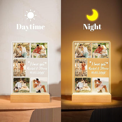 Custom Picture Frame with Photo, Customized Photo Frame with Night Light, Personalized Boyfriend Girlfriend Gifts for Couples, Personalized Anniversary Valentines Day Gifts for Women Men Her Him Wife