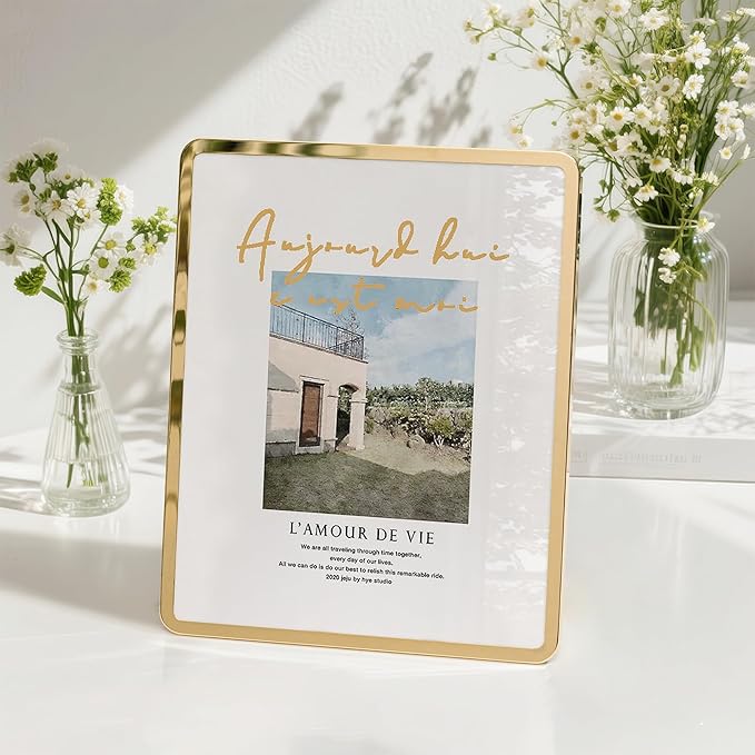 Axeman 8x10 Picture Frame-Metal Rounded Corner Frame 8x10, 8''x10''Photo Frame with Tempered Glass,Tabletop and Wall Display, One-Piece 8 By 10 Metal Picture Frame for images, Gold