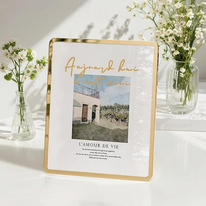 Axeman 8x10 Picture Frame-Metal Rounded Corner Frame 8x10, 8''x10''Photo Frame with Tempered Glass,Tabletop and Wall Display, One-Piece 8 By 10 Metal Picture Frame for images, Gold