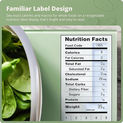 Greater Goods Digital Nutrition Scale – Accurate Macro and Calorie Tracking for Meal Prep, Weight Loss, and Healthy Eating | 2,000 Built-in Foods, Intuitive Nutrition Label Display, 11lb Cap, Green