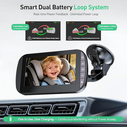Wireless Baby Car Camera Monitor – 4.3 Inch Display with Rear Facing Car Seat Cameras, 1080P HD Night Vision IR-Cut, USB & Battery Powered Plug and Play Backseat Baby Monitor for Infant Toddler Safety