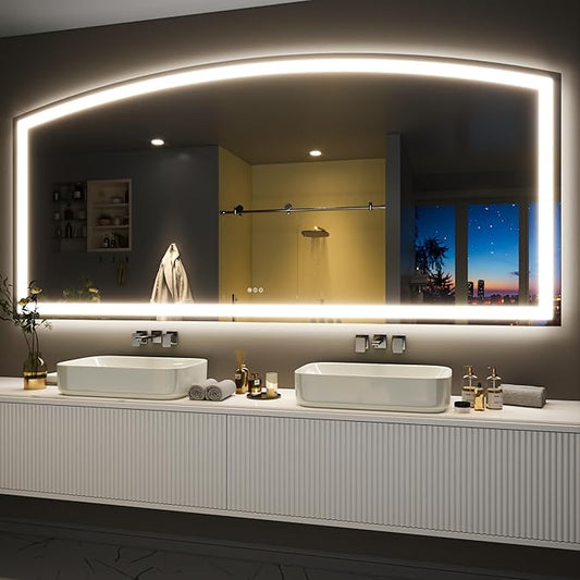 Hasipu 84" x 40" Arch LED Bathroom Mirror, Frontlit Wall-Mounted Vanity Mirror with Lights, Defogging, Smart Touch, Dimmable 3 Color Modes, Safety Shatterproof Glass Coating
