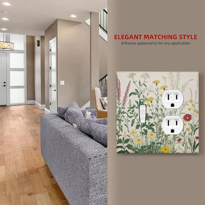 Rustic Wildflower Green Plants Daisy Floral Wallplates 1 Toggle 1 Duplex Switch Plate Electrical Gfci Faceplate Decorative Light Switch Covers For Farmhouse Bed Room Decor