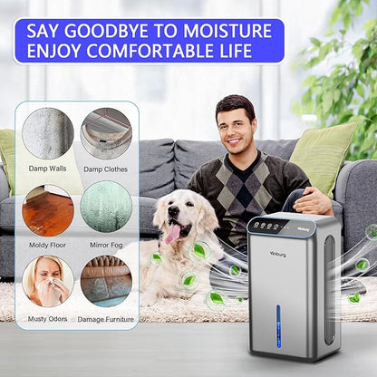 Dehumidifier for Basement (85 OZ, 800 sq ft) Quiet Dehumidifiers for Home, Auto Shut-Off, Sleep Mode, 3 Gear Timer(8H,16H,24H), Small Dehumidifier for Bedroom, Bathroom with Drain Hose