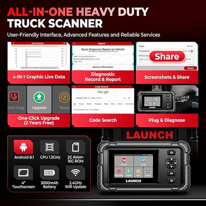 Launch CRP129 HD Heavy Duty Truck Scanner, 2026 Full System Diesel Scanner with Speed Limit Adjust Reset, D.P.F Regen, Oil Reset for Commercial Vehicles, Cummins, Detroit, International Paccar