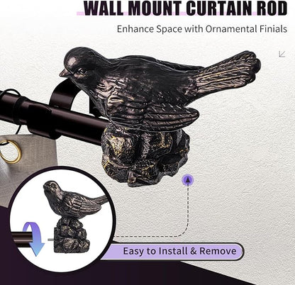 Curtain Rods 18 to 45 Inches Vintage Oil Bronze Curtain Rods for Windows Adjustable Drapery Rod with Bird Finials Heavy Duty Brown Curtains Rod for Kitchen Window Living Room