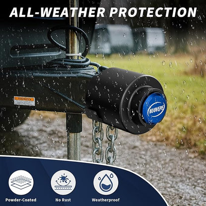 Trailer Lock Fits 2 5/16 Inch Couplers, Secures Safety Chains Anti-Theft Ball Hitch Lock, Pry-Resistant & Heavy-Duty Trailer Hitch Locks for RV | Cargo | Camper | Dump Trailer (Blue)