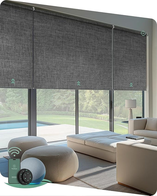 Yoolax Smart Coupled Roller Shades Compatible with Alexa Google, Motorized Blinds with Remote Blackout Coupled Roller Shades for X-Large Windows, Custom Size (XL Coupled-Dark Gray)
