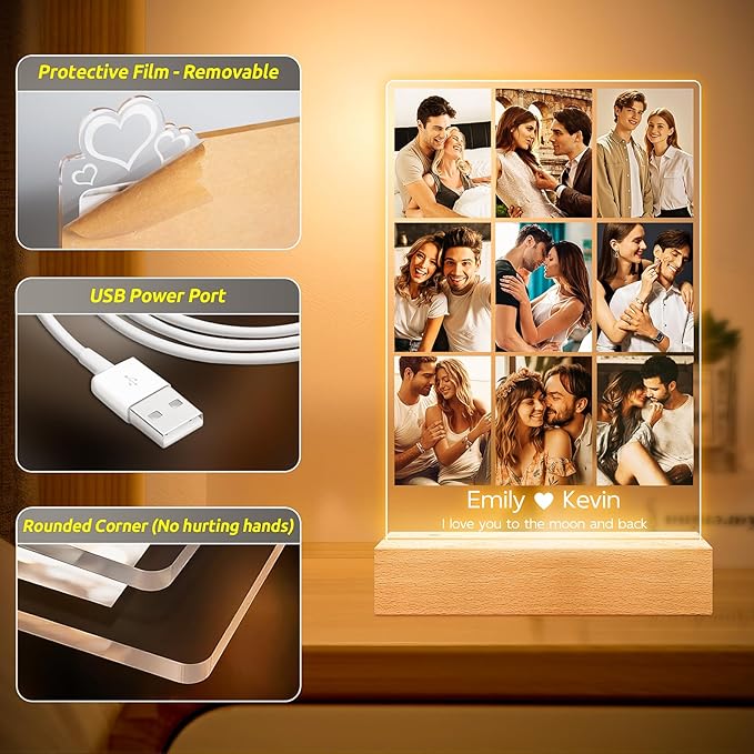 Personalized Picture Frame with Photos, Custom Picture Frames, Personalized Photo Frame, Customized Anniversary Birthday Valentines Day Gifts for Women Men Her Him Girlfriend Boyfriend Couples