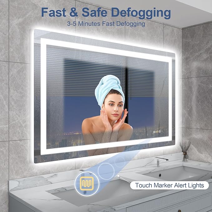 STARLEAD Led-Bathroom-Mirror-with-Lights, 28"x36" Wall-Mounted with 3 Colors Dimmable Light, Bluetooth Speaker, Anti-Fog, Memory, Tempered Glass, Front & Backlit (Horizontal/Vertical)